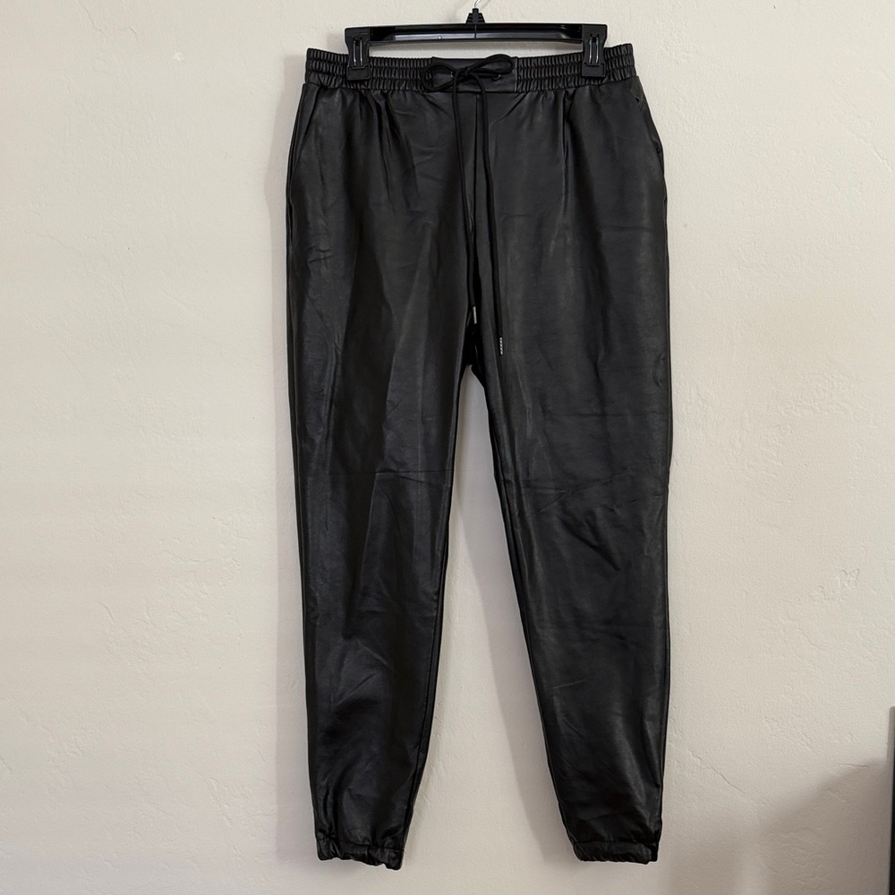 Women’s Black Faux Leather Jogger Pants Medium